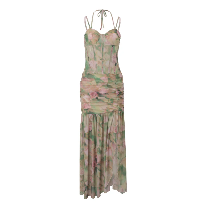 WhereMery Sexy Sleeveless Split Floral Print Bodycon Spaghetti Strap Dress Summer Fashion Club Vacation Beach New Women Vestidos image 5