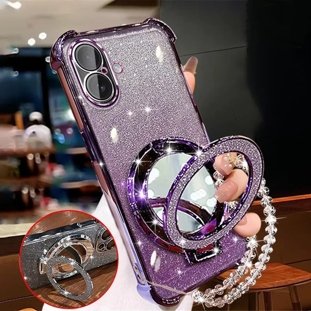 Luxuriöse Spiegel-Glitzer-Halter-Bling-Hülle für Samsung Galaxy S24 S23 S21 S20 FE S23 S24 S22 Plus, stoßfeste weiche Silikonhülle