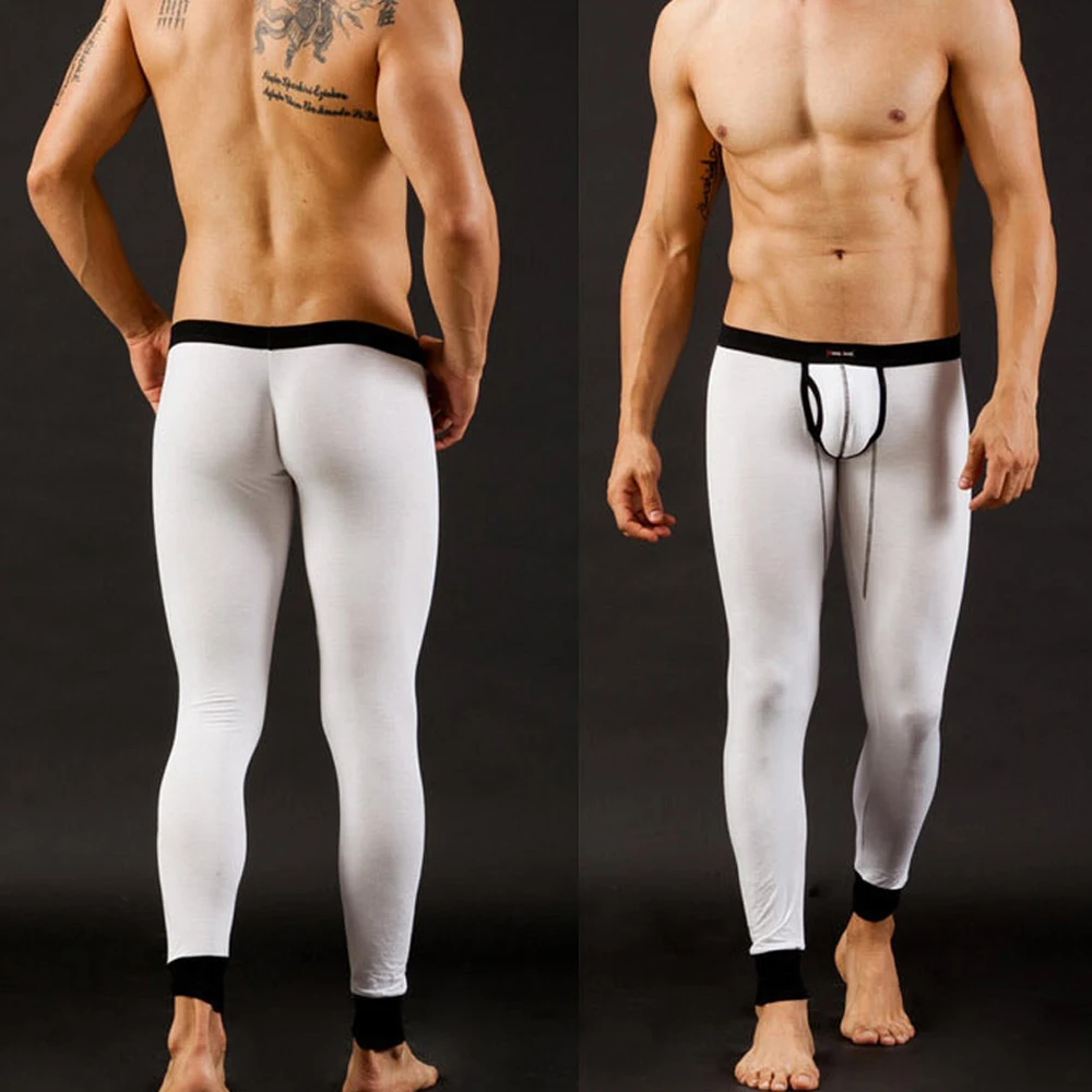 Sexy Long Johns Men\'s Legging Pants Bulge Pouch Long Underpants Man Thermal Underwear Keep Warm Breathable Trousers Sleepwear