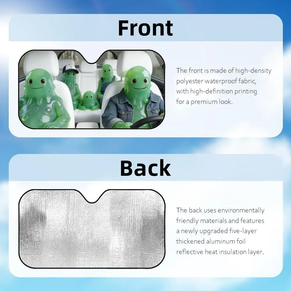 Green Slime Monster Crew Sun Visor Reusable Aluminum Foil Car Windshield Sun Visor UV Protector Heat Insulation Cover Shade