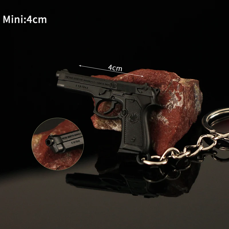 New Mini Gun Keychain Metal Pistol Model Glock M92 P38 Colt Alloy Weapon Light Key Chain Pendant Gifts Toy for Kids