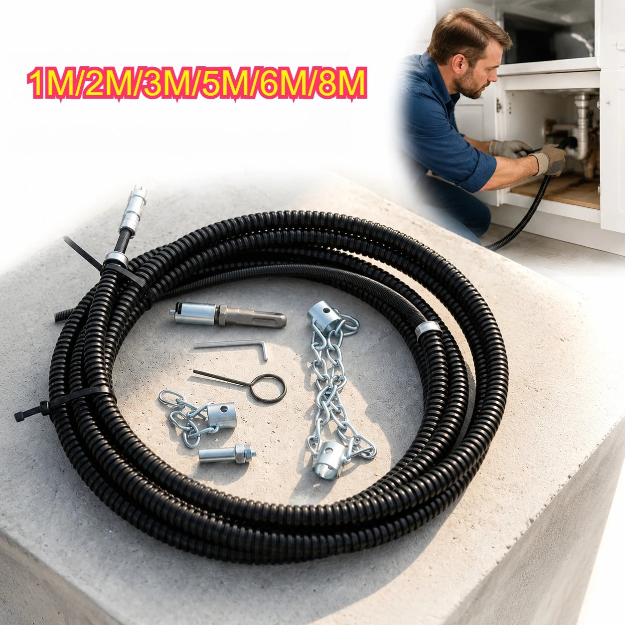 2026 New Electric Drill Drain Cleaner Spring with Extension Sewer Pipe Dredger Cleaning Spring Home Plumbing Sink Pipe Tools