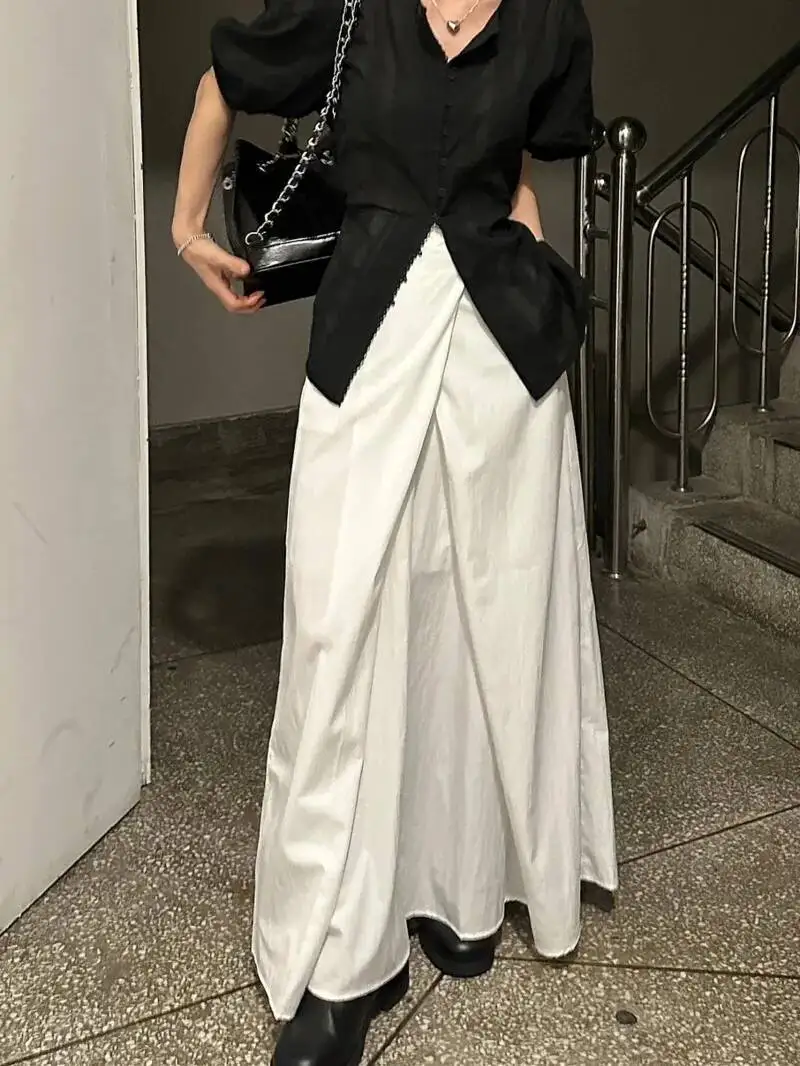 

Свободная юбка А-силуэта длиной до колена, универсальный минималистичный дизайн, для повседневной носки, с высокой талией, миди, однотонная, из полиэфирного волокна, WDM4