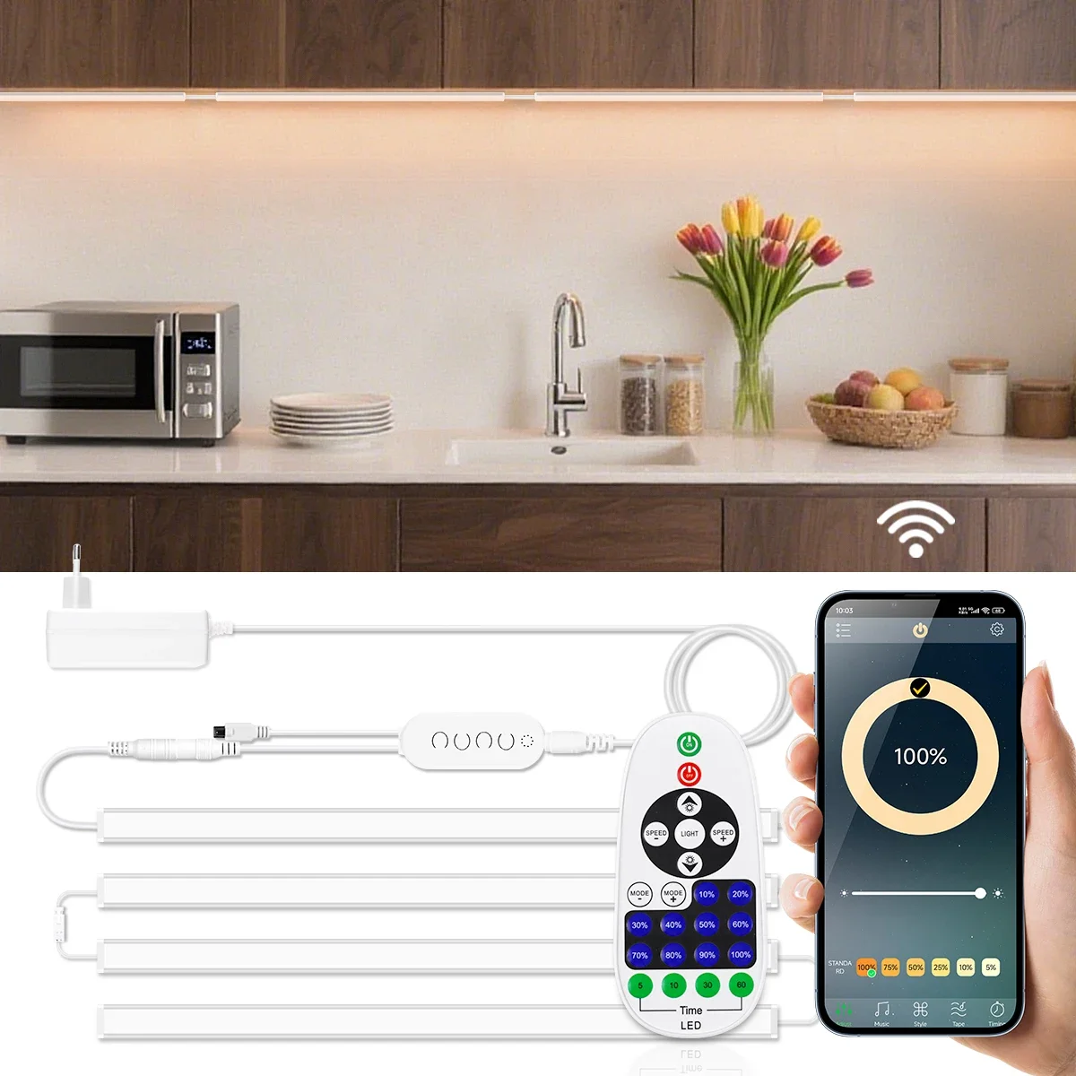 

1-6PCS LED Tube Lamp With Smart Bluetooth APP Control/Remote Controller Music Mode Integrated Lighting For Kitchen Garage Wall