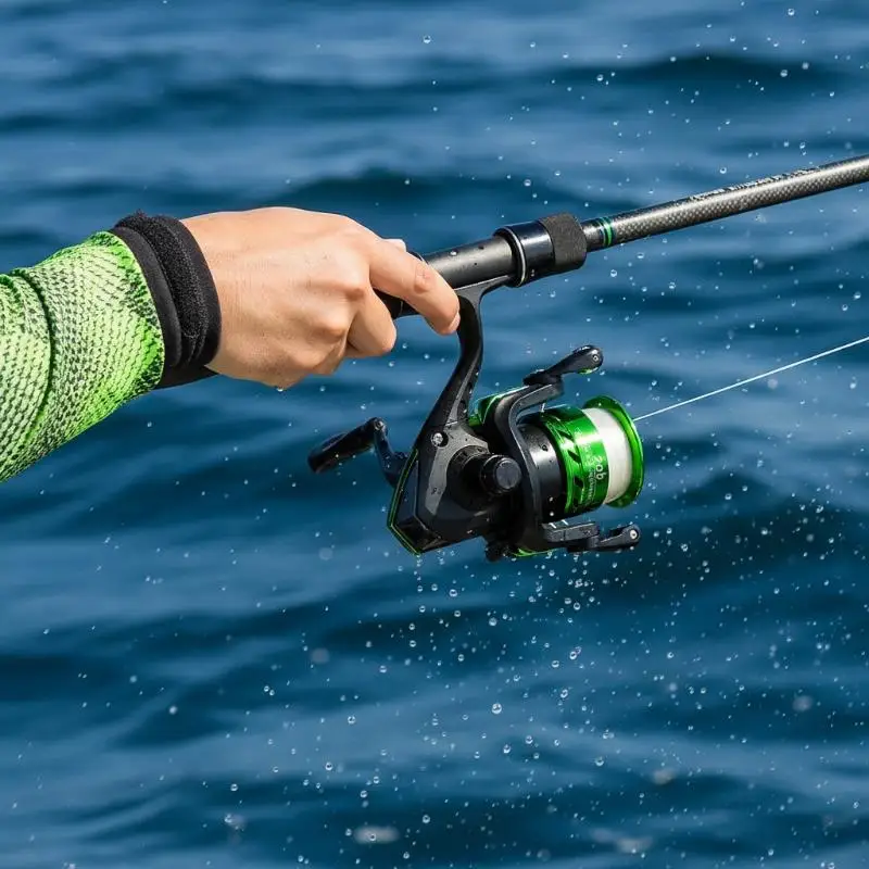 Spinnrolle 200, leicht, tragbar, mit 60 m Schnur vorgespult, reibungsloser Einzug, Angelzubehör für das Süßwasser-Fischerei vom Ufer aus. – Detail 5