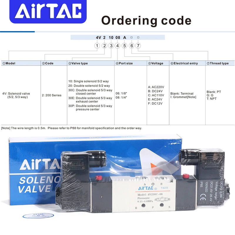 AirTAC 4V130C-06 4V230C-08 4V330C-10 4V430C-15 Magnetventil Luftventil 5-Wege 3-Positionen Umkehrventil 12V 24V 110V 220V – Detail 4