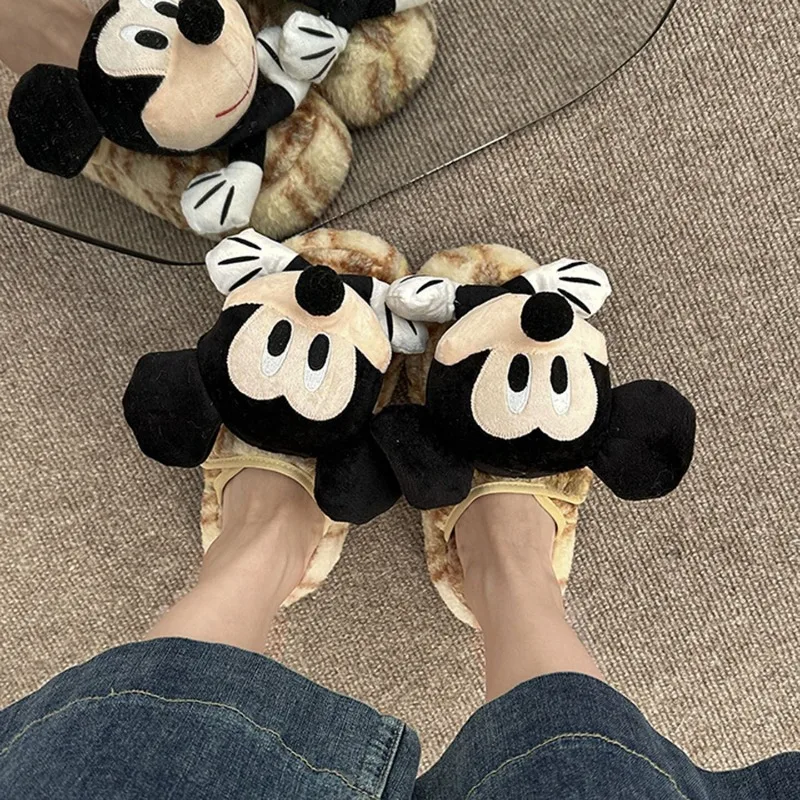 شباشب ديزني كارتونية ميكي اللطيفة للنساء، شباشب قطنية داخلية عصرية للخريف والشتاء #3