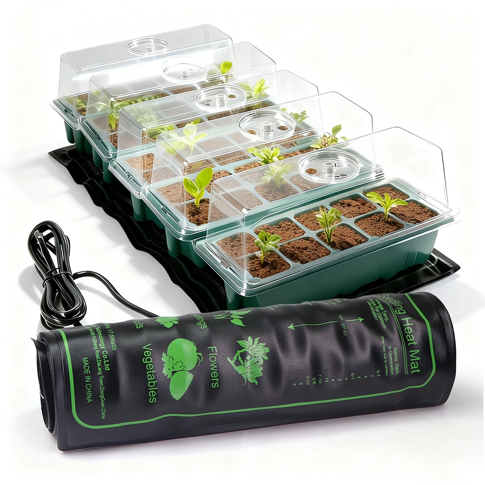 

Комплект для проращивания рассады, 17,5 Вт, нагревательный коврик с постоянной температурой для сада, теплицы, запуск семян, прозрачная крышка, детские лотки
