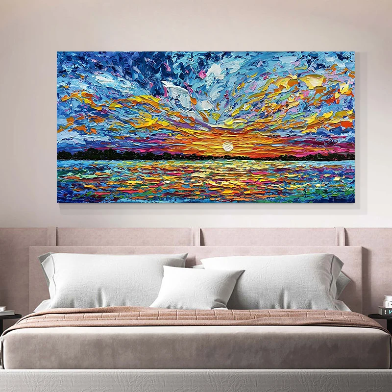 Abstract Modern Seascape Painting,Colourful Wall Art Pictures,Canvas Painting,Poster and Printed, Living Room,Bedroom，No frame