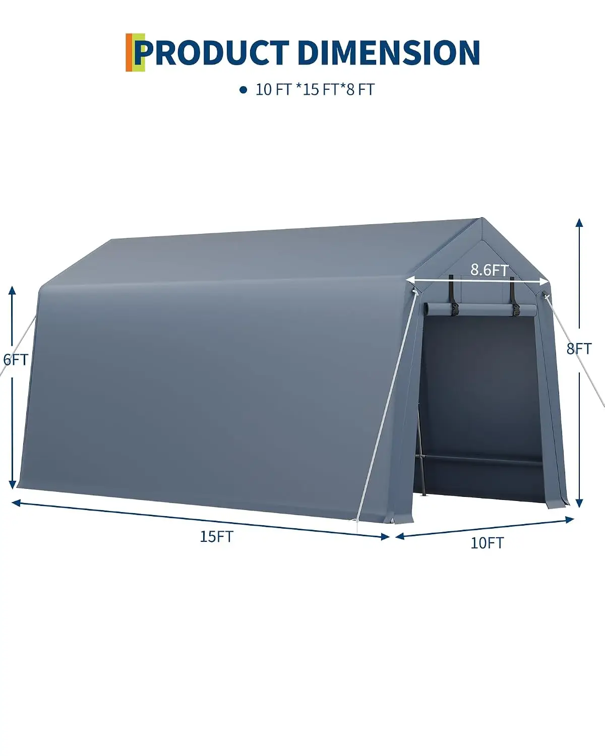 10x15ft Storage Shed Roll-Up Door Waterproof Outdoor Shelter Motorcycle Bike Tools Equipment Heavy Duty Tent , Customized