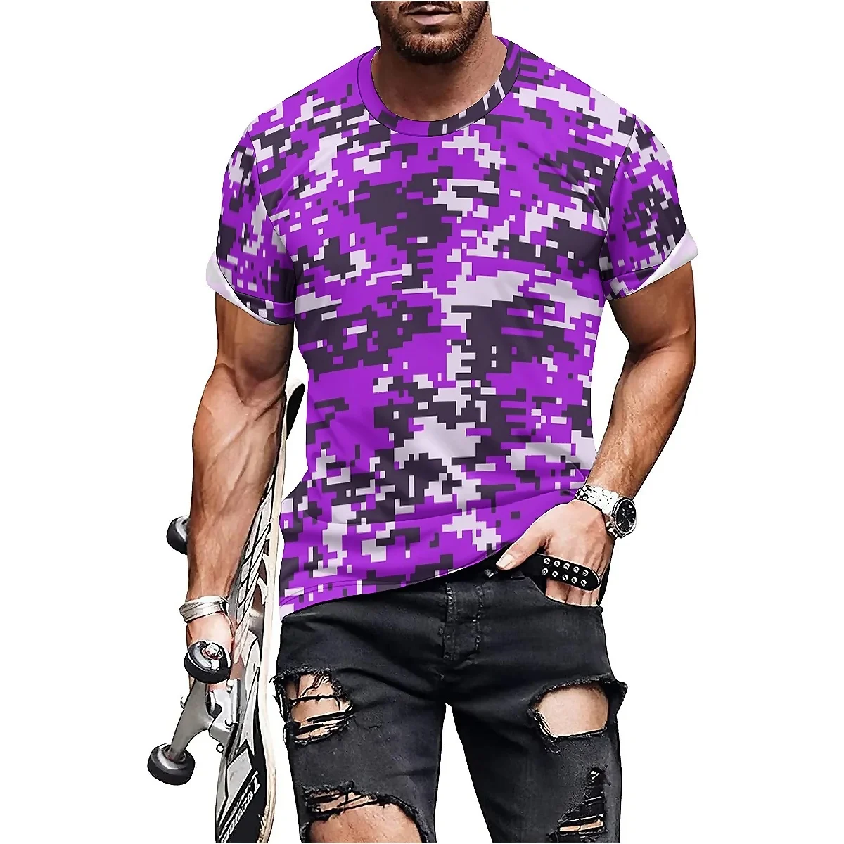Versatile Fashion Cyberpunk Men's 3D Printed Short-Sleeve T-Shirt - Pullover All-Over Print Smooth Top