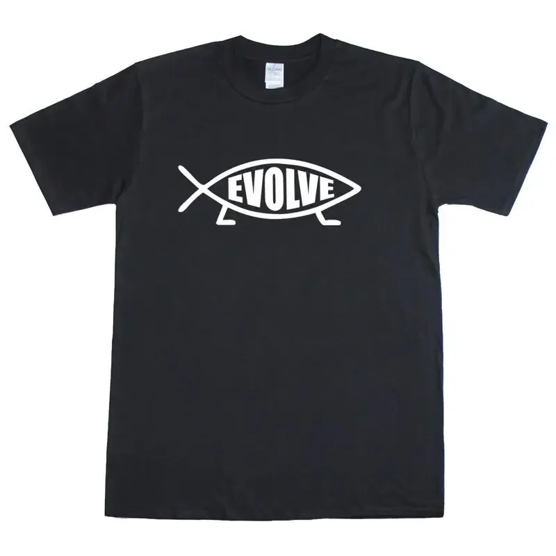 Camiseta masculina de algodão com ajuste solto Darwin Fish Evolve Logo Evolution