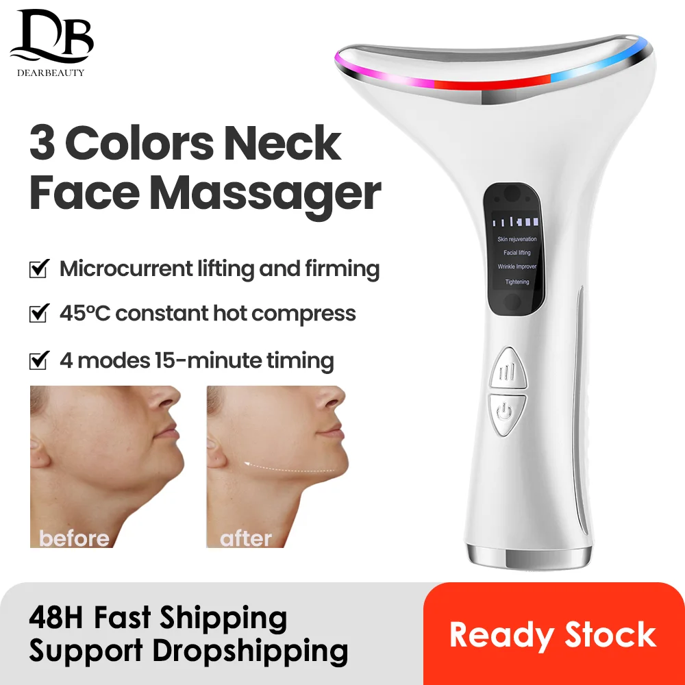 EMS Face Neck Beauty Device Face Neck Lifting Massager 3 Colors LED Photon Firming Rejuvenating Anti Wrinkle Thin Double Chin