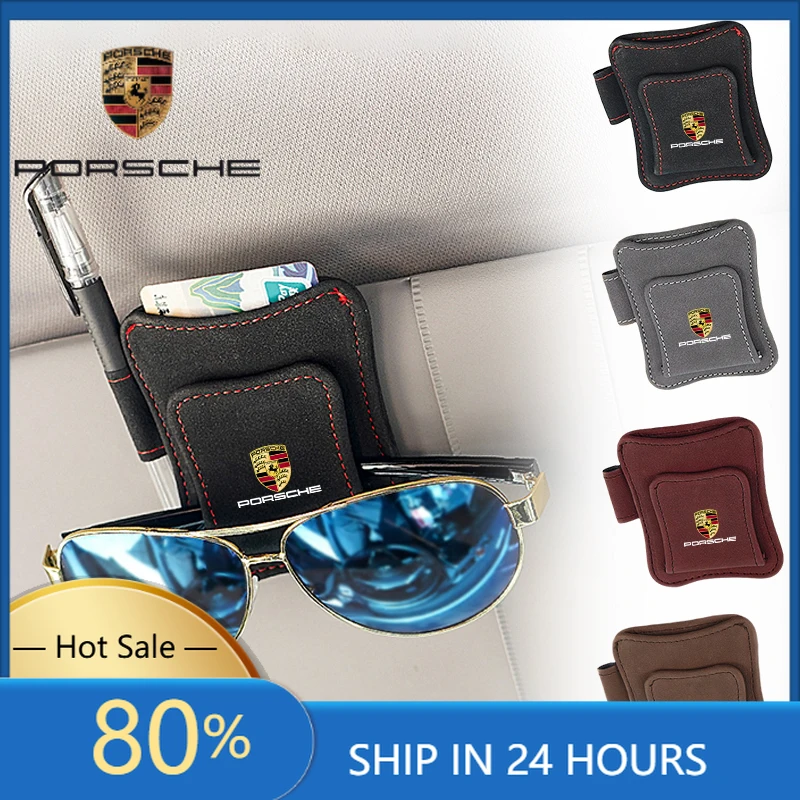 

Наклейки для интерьера автомобиля Porsche, 1 шт., замшевый держатель для очков на солнцезащитный козырек, коробка для хранения солнцезащитных очков для Porsche Cayenne, Panamera, Macan, 911