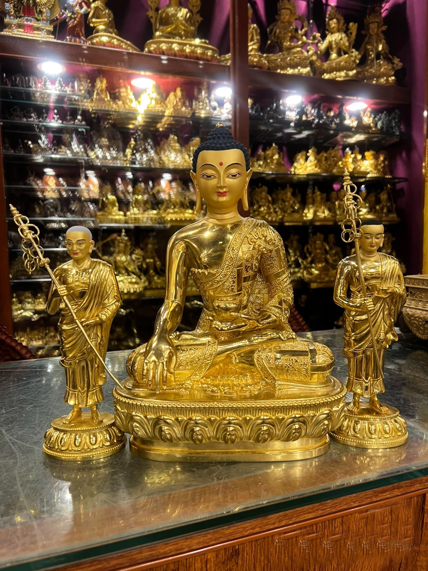 A set 3P Buddhism Good  gilding copper Buddha statue Sakyamuni Disciple HOME family temple worship