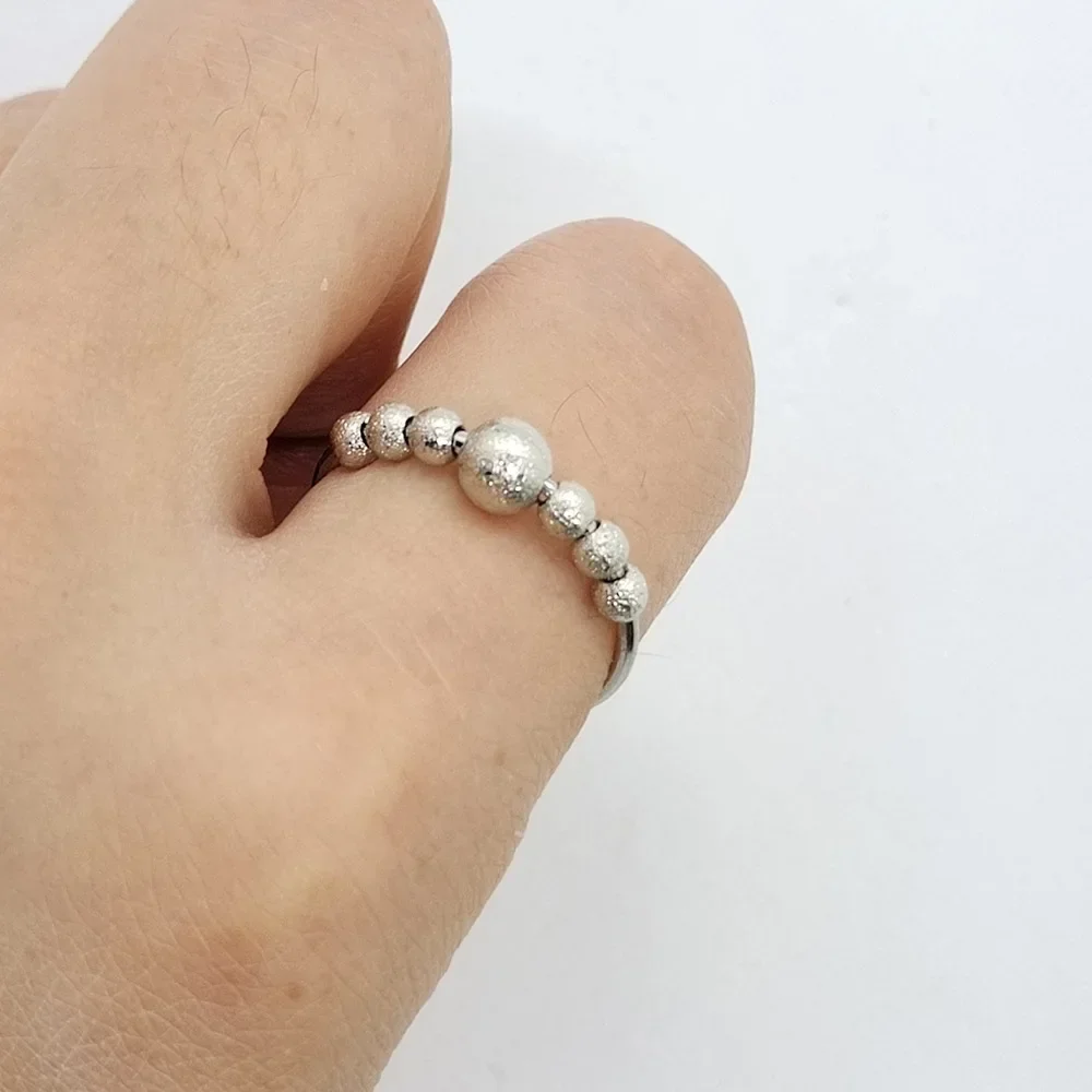 Rotatable Beads Anxiety Ring for Women Men Fidget Band Rings Stress Relieving Spinner Rings Anneau Christmas Gift