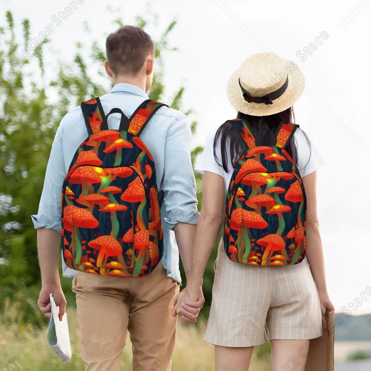 Glowing Mushroom Forest Pattern Student Backpack School Bag Hiking Travel Daypack for Boys Girls Bookbag Shoulder Bags