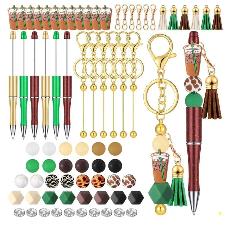 86Pcs DIY Ballpoint Pen Beadable Ballpoint Pen Set Including Beads, Hooks and Tassels, DIY School Stationery F19E