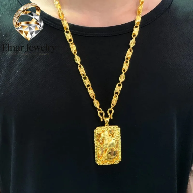 

Elnar Jewelry Luxury 24K 9999 Pure Gold real gold Men's Horse to Success Pendant Necklace