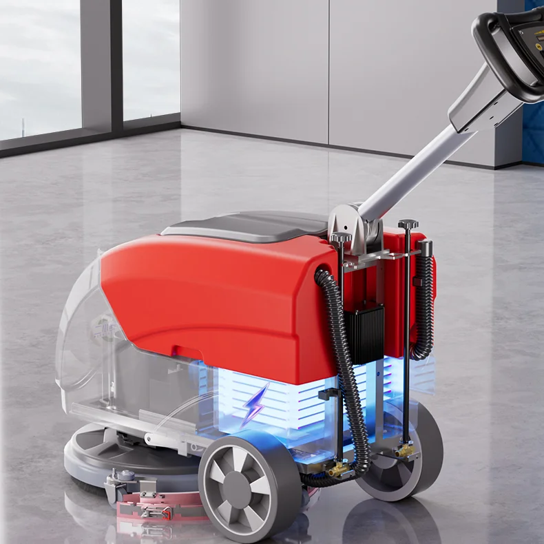 Коммерческая компактная прогулочная сушильная машина для мытья полов с батарейным питанием