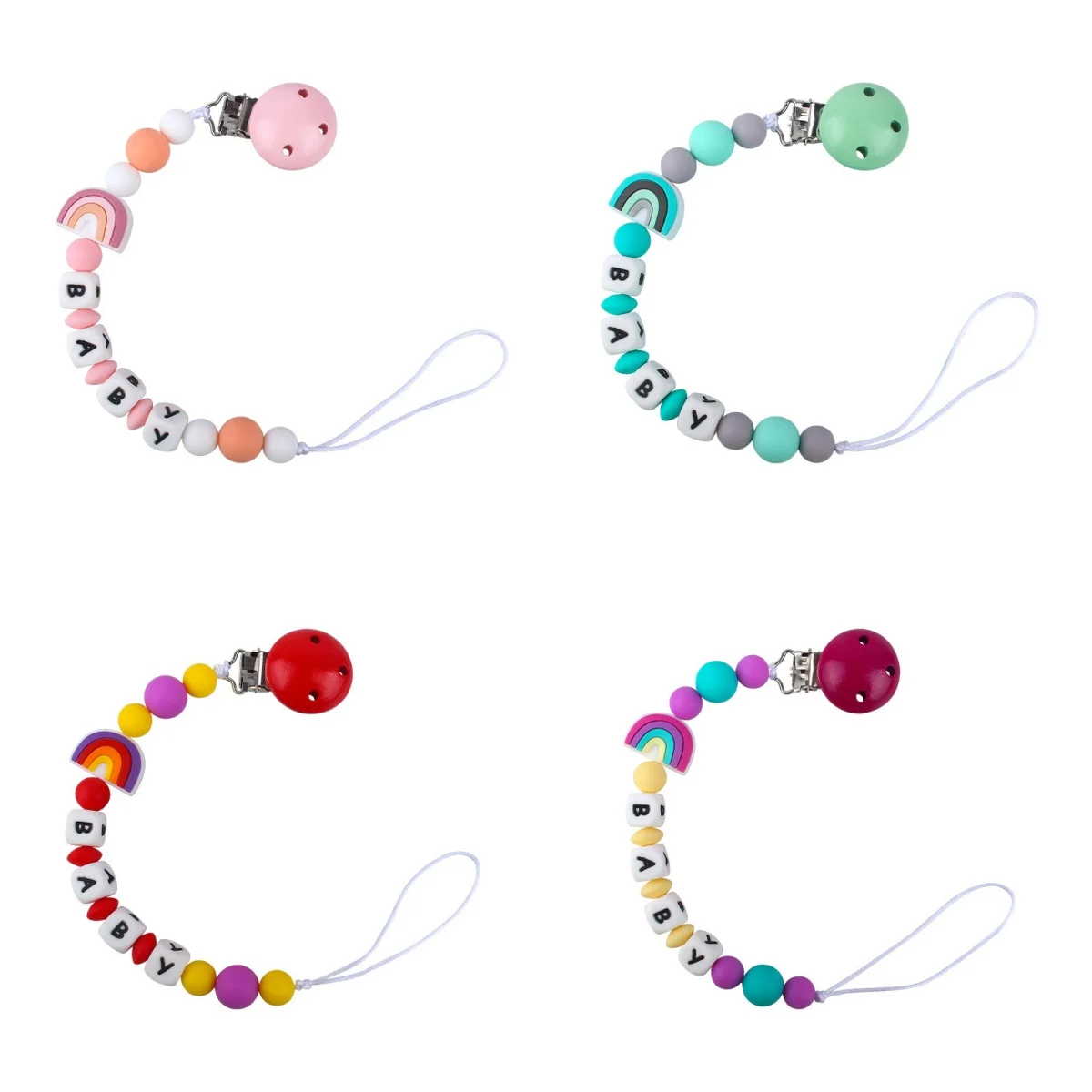 

Pacifier Chain Baby Pacifier Clips Rainbow Pacifier Chain Holder for Soother Chew Toy Dummy Clips