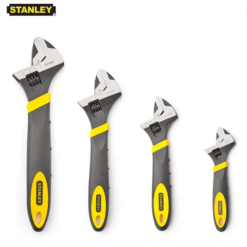 Stanley 1-pcs professional wide jaw open rubber handle adjustable head wrenches monkey spanner inch mm multi tool 6/8/10/12 inch