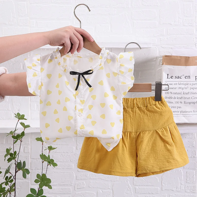 Nowa letnia moda ubranka dla dzieci garnitur dla dzieci odzież dla dziewczynek śliczna koszula spodenki 2 sztuk/zestawów maluch codzienny kostium dla dzieci dresy