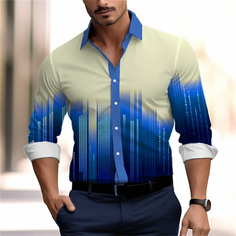 

Casual Suit Men's Gradient Color Shirt New Hawaiian Seaside Button Lapel Men's Shirt New Hot Sale Men's Tops Plus Size