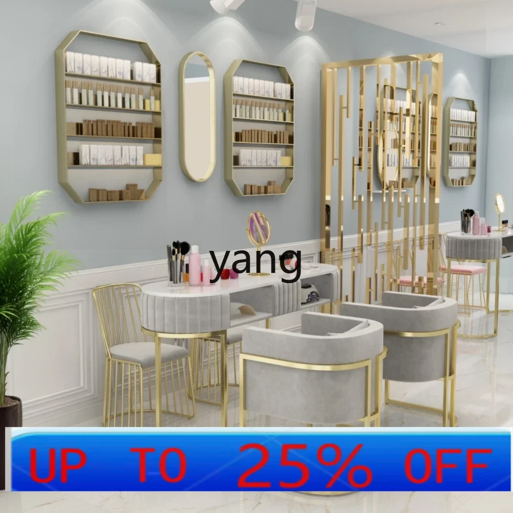 CX marble manicure table and chair set Internet celebrity double wrought iron single double table