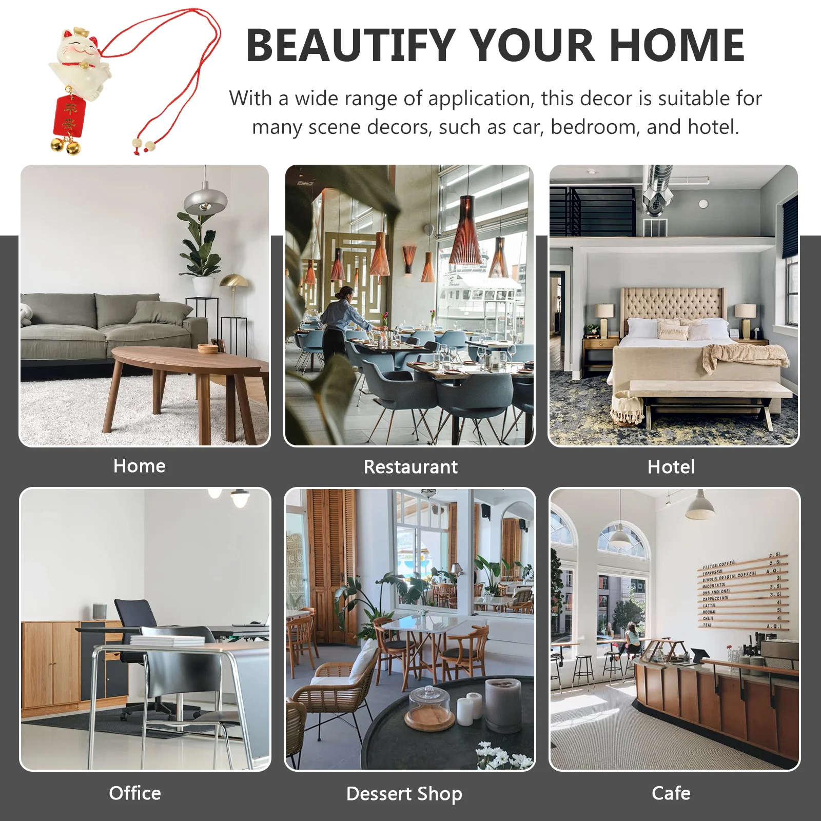 Car Hanging Lucky Cat Pendant Rearview Mirror Decor Car Interior Accessories Gift for Women Rearview Mirror Charms