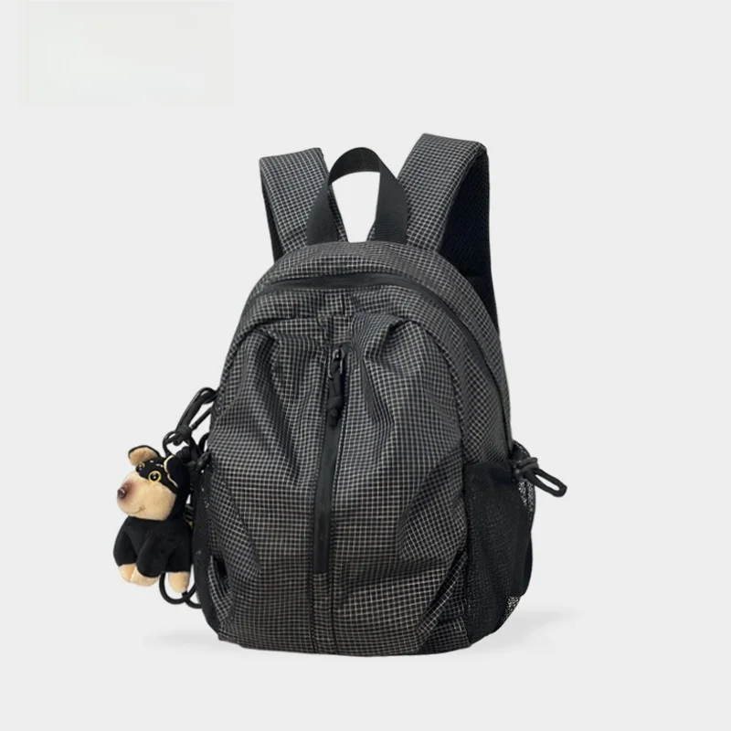 poy®-new-small-checkered-design-backpack-lightweight-climbing-travel-women's-backpack-casual-simple-style-double-layered