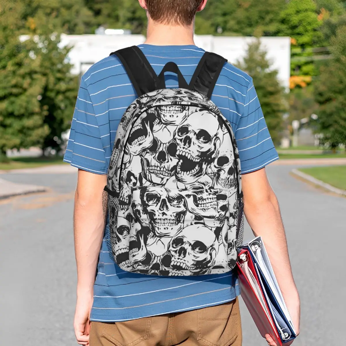 Black White Human Skull Sketching Art Backpack Student BookBag Kids School Bag Computer Shoulder Bags for Men Women