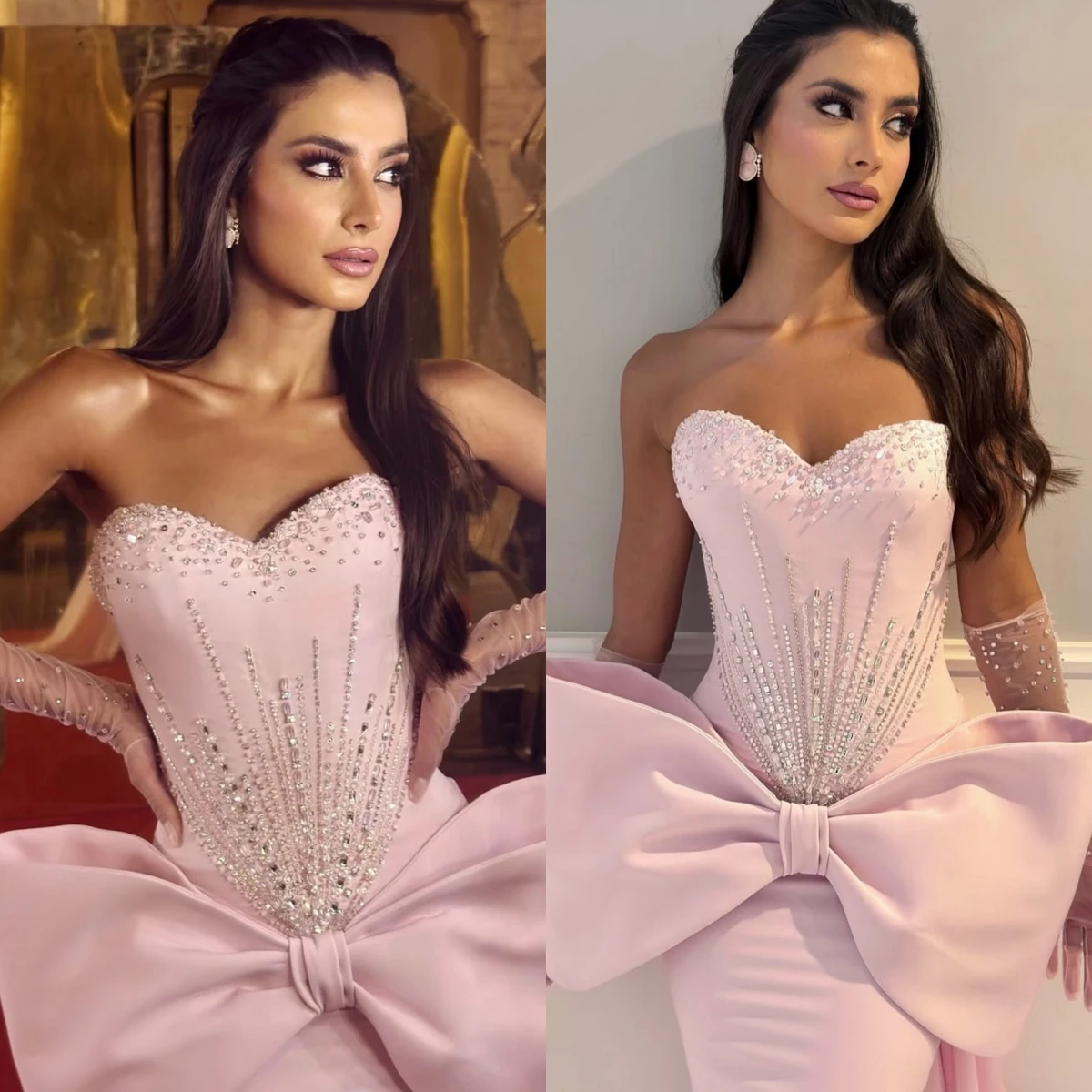 Customized Mermaid Strapless Elegant Formal Evening Dress Fashion Temperament Party Gowns High Quality Delicate Prom Dress