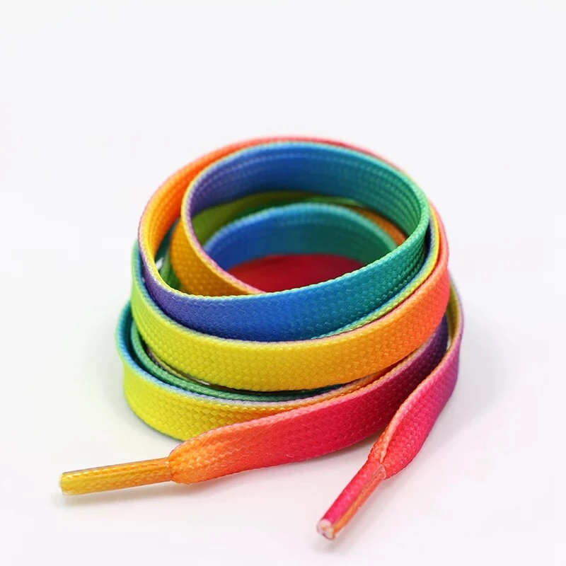 1 para kolorowe sznurowadła Rainbow gradientowe płaskie sznurowadła na płótnie obuwie chromatyczne kolor Shoelace 80 CM/100 CM/120 CM/150