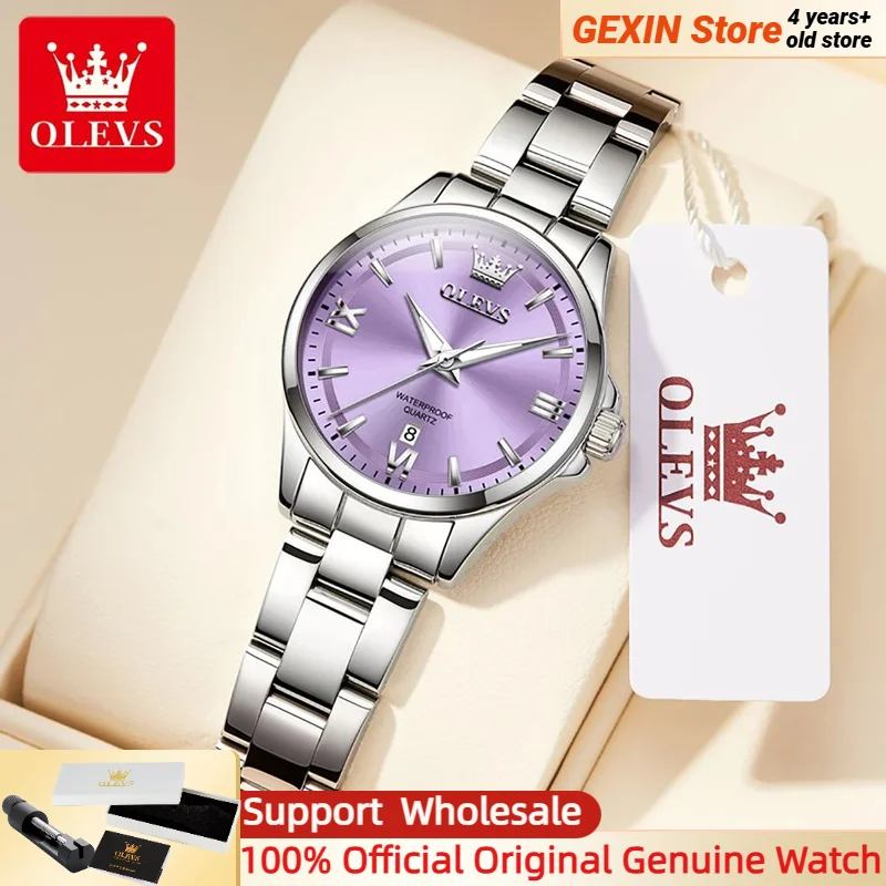 

OLEVS 3668, женские часы, элегантные часы из нержавеющей стали, светящиеся водонепроницаемые наручные часы с датой, женские роскошные часы