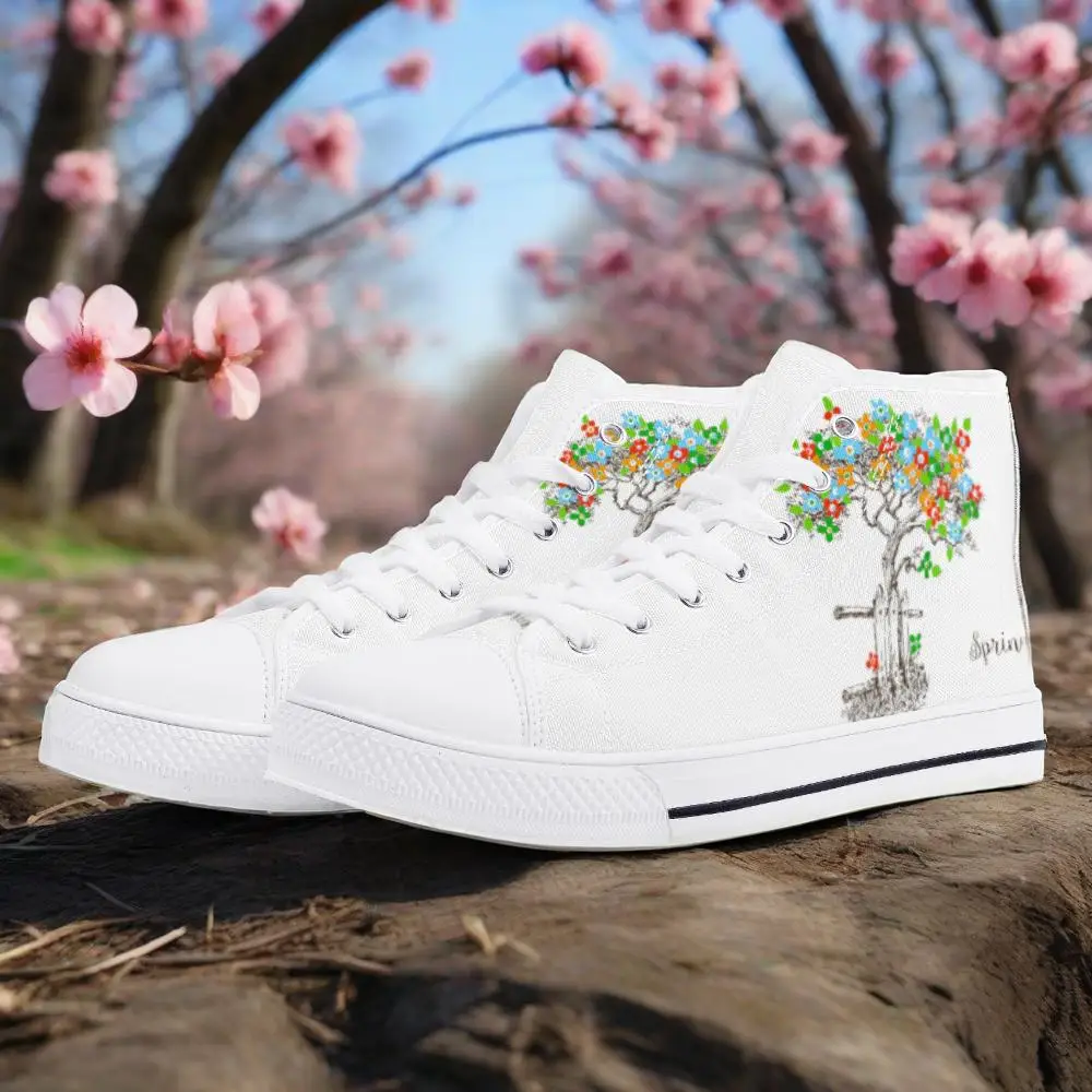 

Colorful leaf print high top canvas shoes for men and women flat sneakers lightweight casual shoes