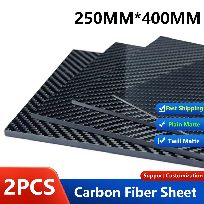 

2pcs 250x400mm 3K High Hardness Carbon Fiber sheets 100% Pure Carbon Panel Board 0.5mm-5mm Thickness Carbon fiber model material