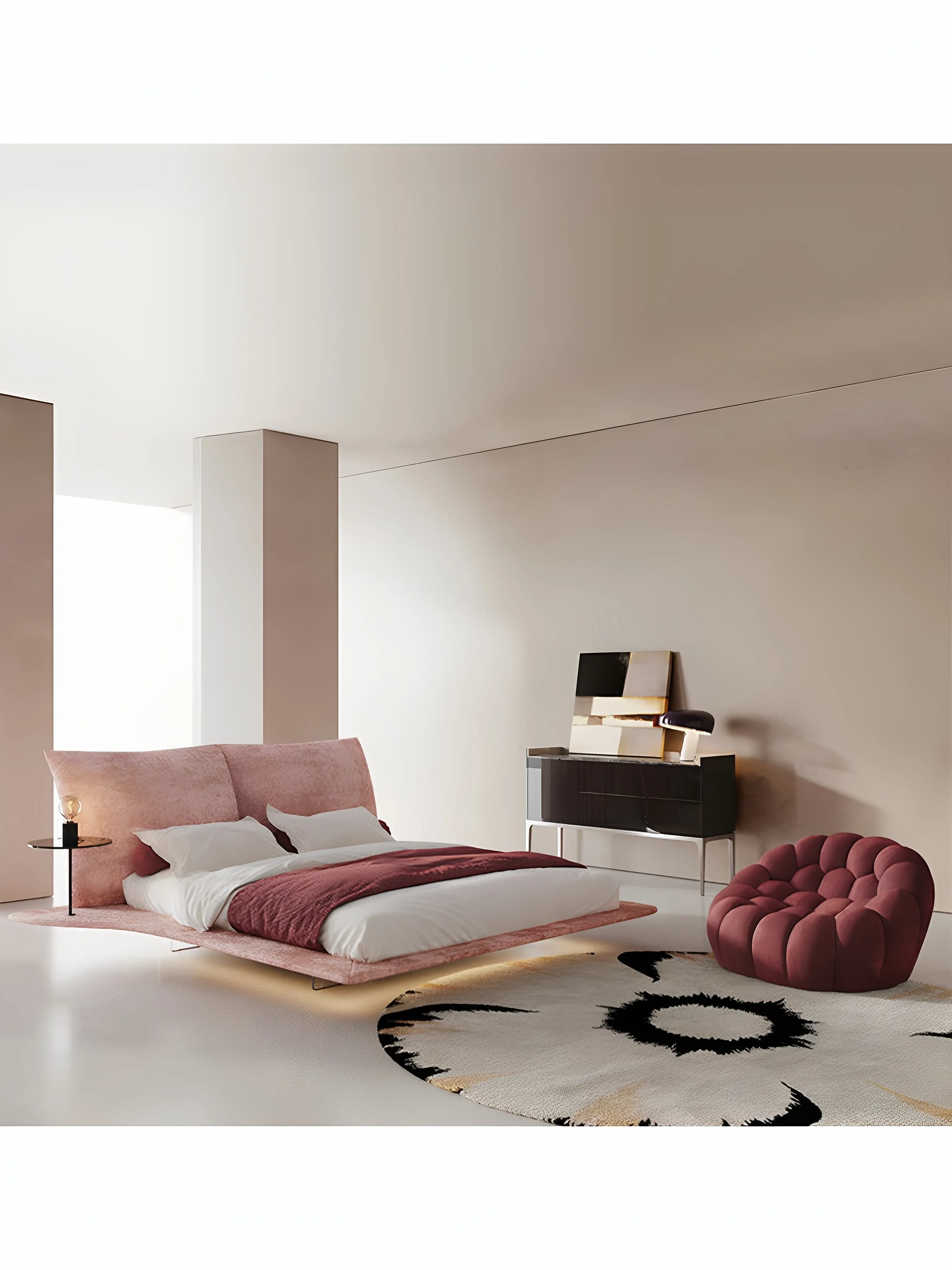 Minimal light luxury petal bed high-end Neil velvet fabric double suspension master bedroom marriage bed