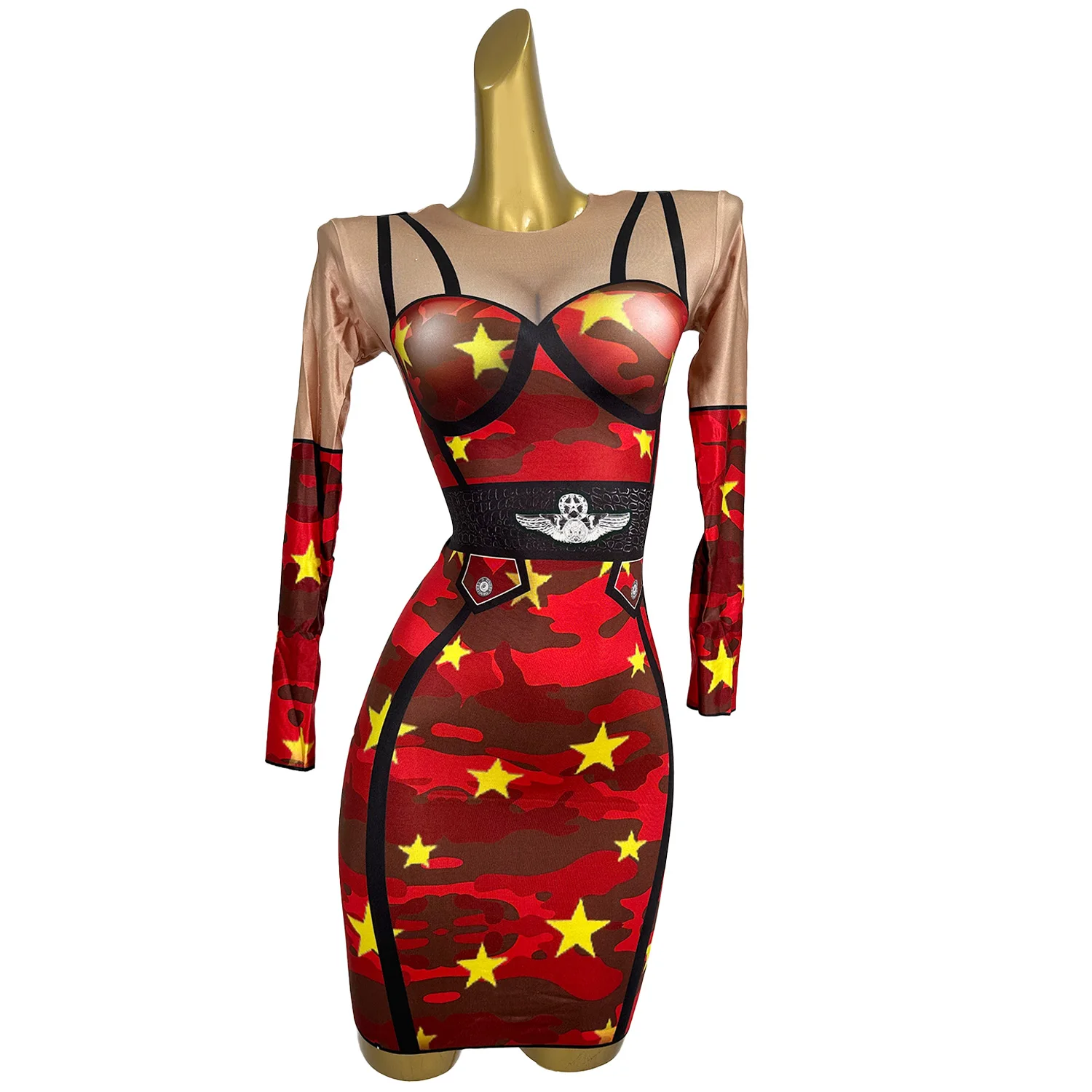 

Women Camouflage Printed Dress High Elasticity Comfortable Spandex Fabric Tight Fitting Skirt Party Stage Performance Dress