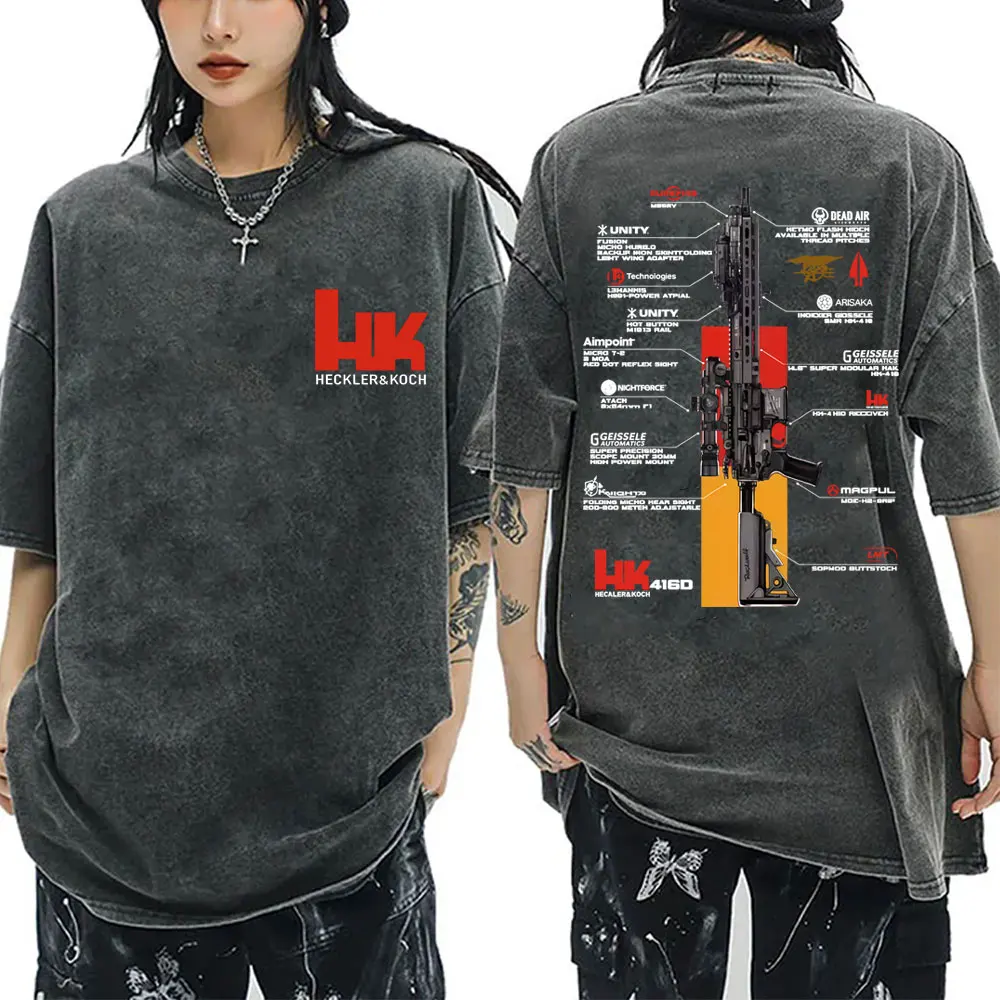 

Hot Heckler & Koch HK416D Graphic Washed T-shirt Men Women Tactical Army Fan Club Outdoor Training Competition Vintage T Shirts