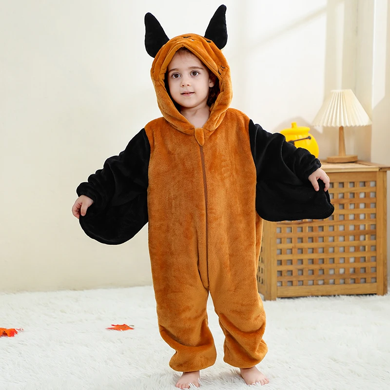 

Halloween Baby Clothes Onesie Fluffy Kawaii Bat Children Bodysuit Hooded Zipper Toddler Holiday Carnival Animal Cosplay Costume