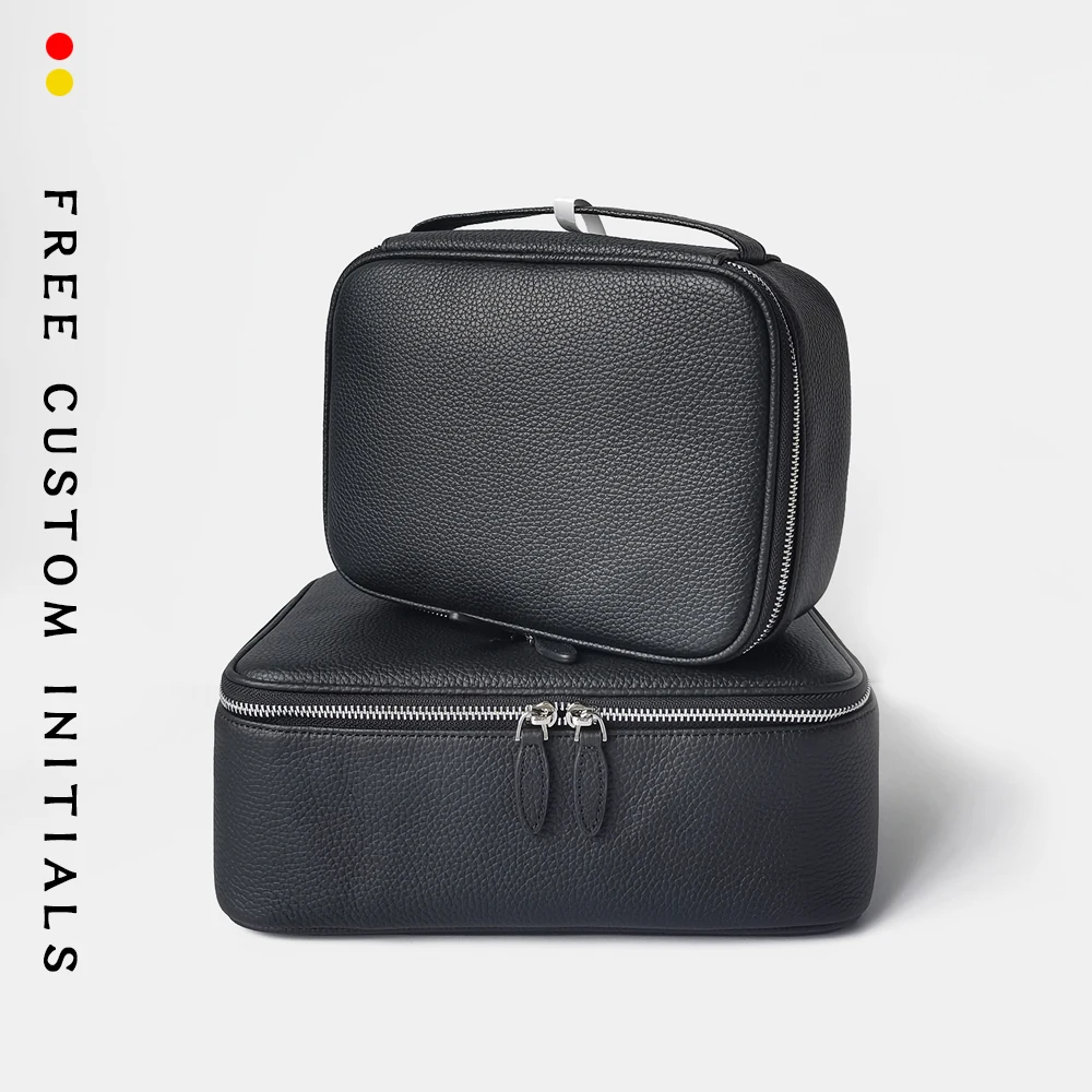 

Top layer cowhide women's makeup bag with super large capacity fashionable and convenient toiletries bag simple travel cosmetic