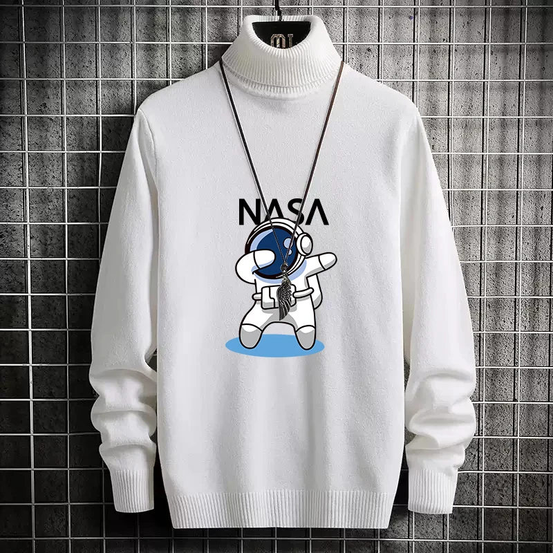 

Мужской свитер свободного кроя с высоким воротом, осенне-зимний, в корейском стиле, модный, базовый, повседневный, с длинным рукавом, с принтом, с круглым вырезом