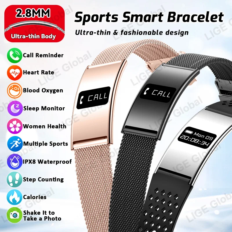 LIGE NEW Ultra-thin Fashion Smart Bracelet Pedometer Health Women Men Sports Waterproof Watch Heart Rate Blood Oxygen Wristband