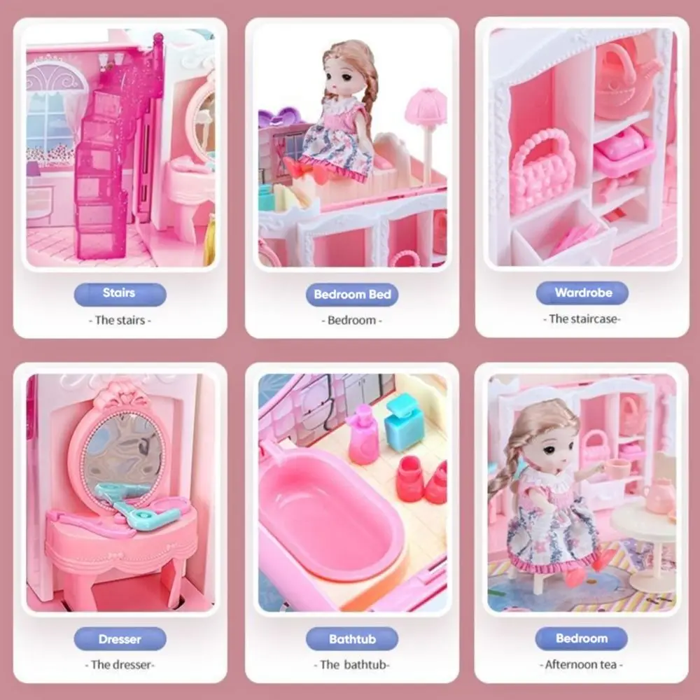 

Pink Blue Doll Houses Plastic DIY Accessories Assembled Toy House Variety Size Developmental Toys Dollhouse Handbag