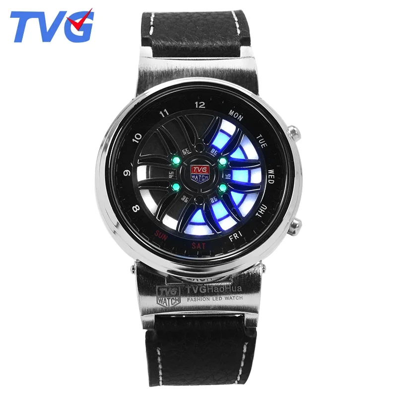 Men watches quartz Waterproof Unique LED display Silicone Strap digital Time TVG X6 Fashion Stainless steel case man clock gift