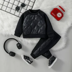 2PCS Baby Boys Black Autumn/Winter Long Sleeve Sweatshirt +Trousers For Fashion Active Vacation Pantsuit Clothes Wear