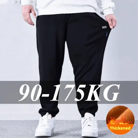 Plus Size Men's Casual Pants Straight Leg Tapered Pants Fleece-lined Trousers Autumn Winter Men's Long Pants Male Clothes 10XL