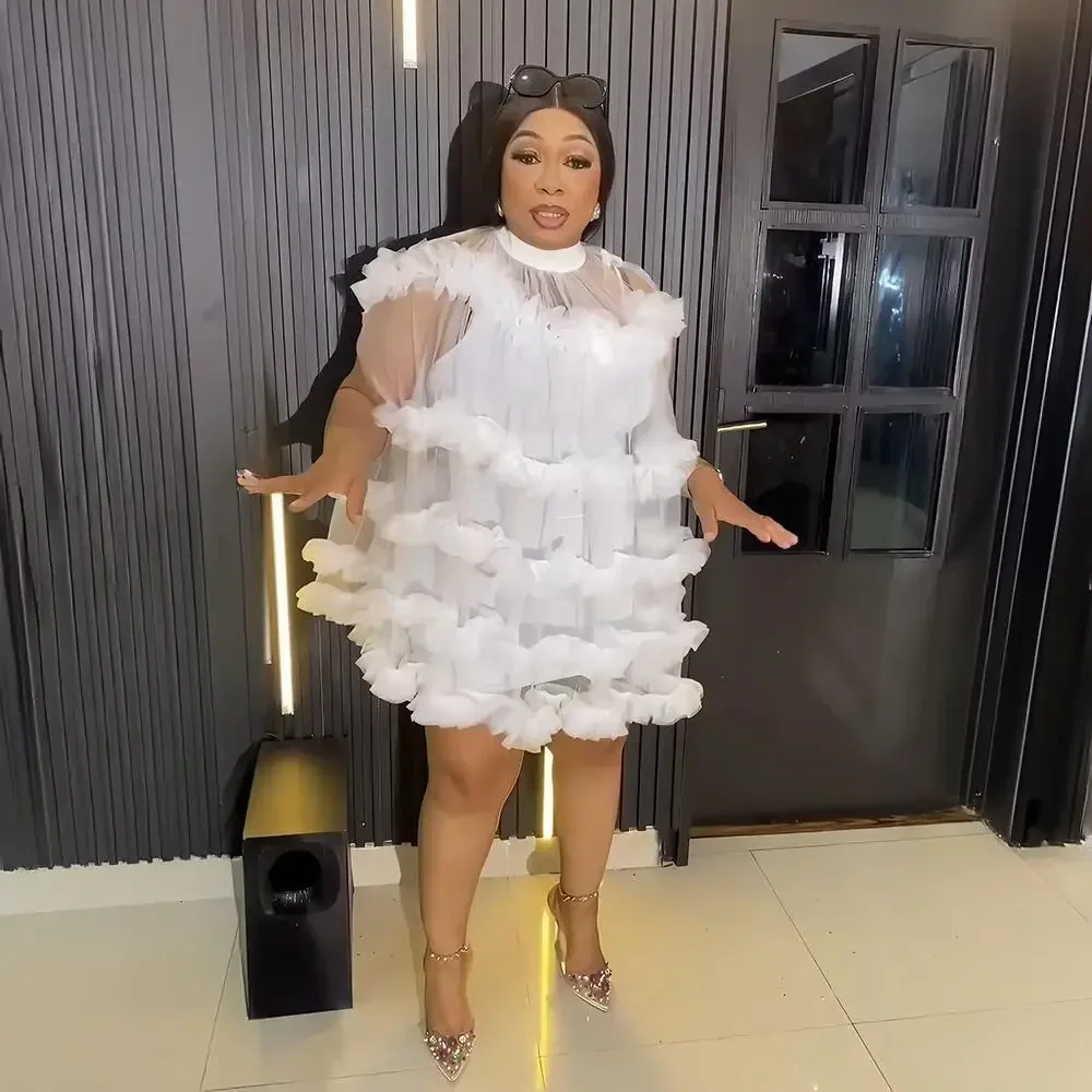 

2PCS African Dresses for Women Flower Mesh Evening Party Dress Dubai Abaya Kaftan Wedding Gown Ankara Dashiki African Clothing