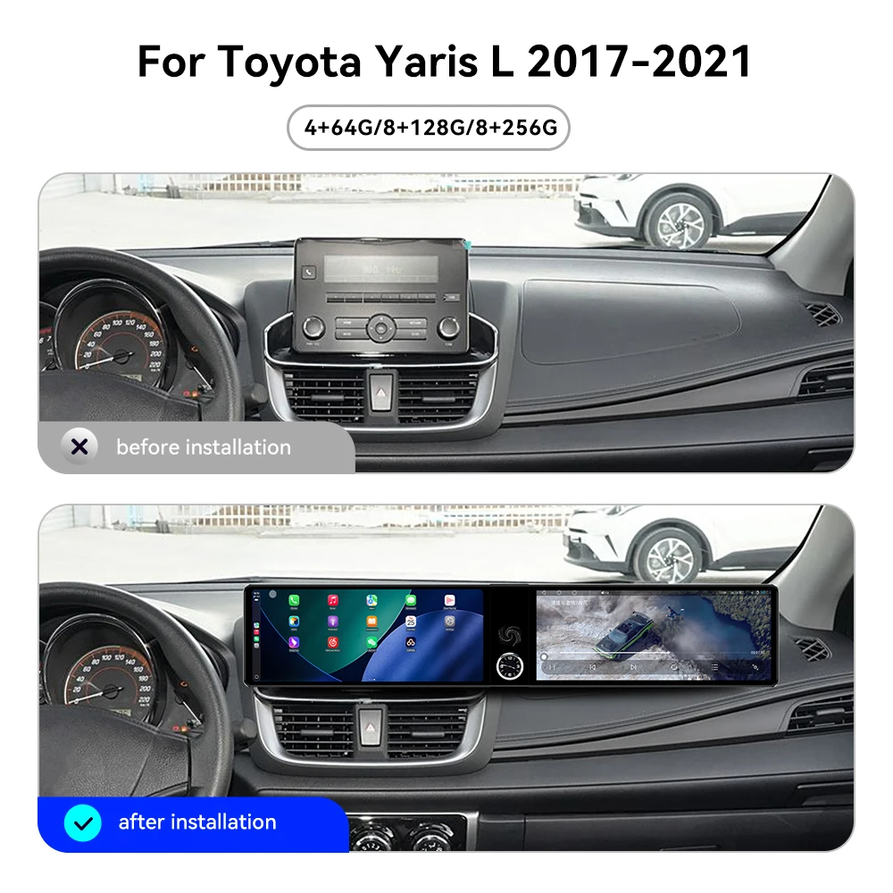 Dual-screen Android 13 For Toyota Yaris L Sedan Yaris Vios Vios FS 2017~2021 Car Radio Multimedia GPS Navigation IPS Head Unit